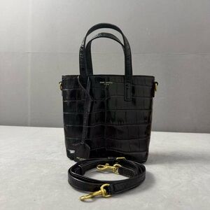 Authentic Saint Laurent Black Croc-Embossed Tote